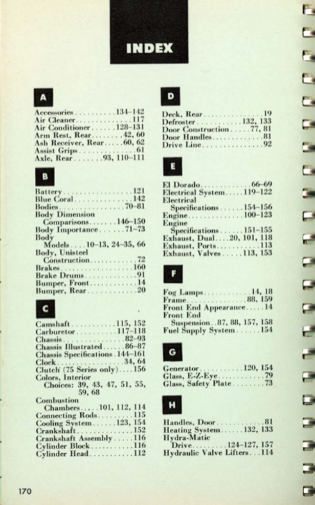 1953 Cadillac Salesmans Data Book Page 170